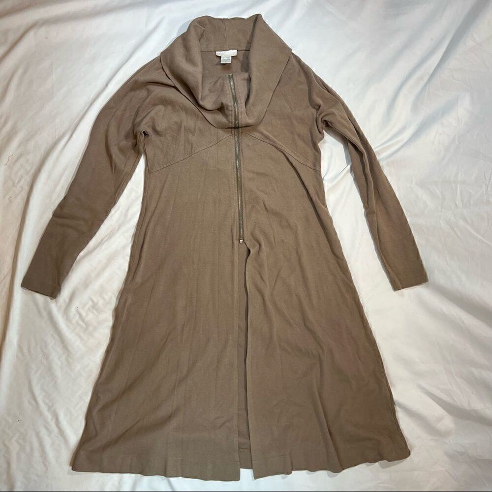 Soft Surroundings Cowl Neck Tunic Jacket Brown Zip Open Front Casual Womens M